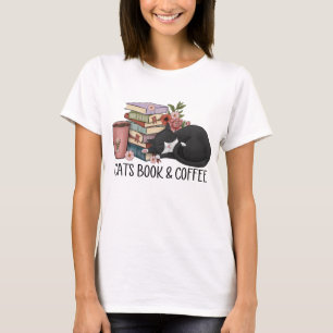 Camiseta Gatos livro e café 