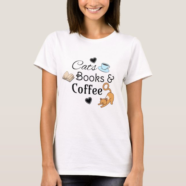Camiseta Gatos, Livros e Café (Frente)