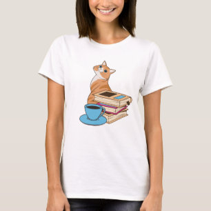 Camiseta Gatos, Livros e Café