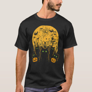 Camiseta Gatos Lua Cheia Halloween Animal Pet Homens Mulher