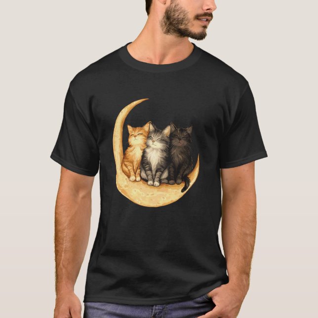 Camiseta Gatos Lua Crescente Amante de Gato Fofo (Frente)