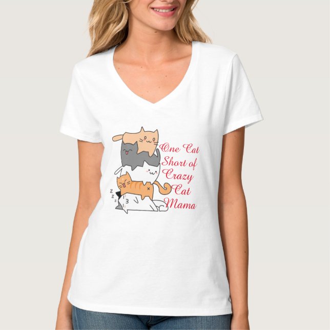 Camiseta Gatos Malucos empilhados empilham Lá, Engraçado Hu (Frente)