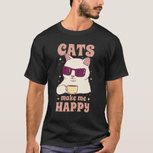 Camiseta Gatos Me Fazem Feliz Citação de Gato Fofo Arte