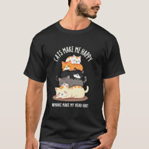 Camiseta Gatos Me Fazem Feliz - Humanos Fazem Cabeça Doer