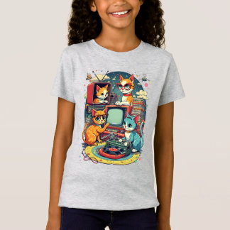 Camiseta Gatos Modernos de Meados do Século com Discos e TV