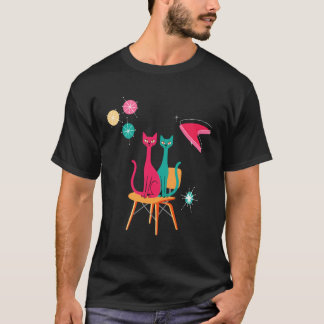 Camiseta Gatos Modernos de Meados do Século Décor de Meados