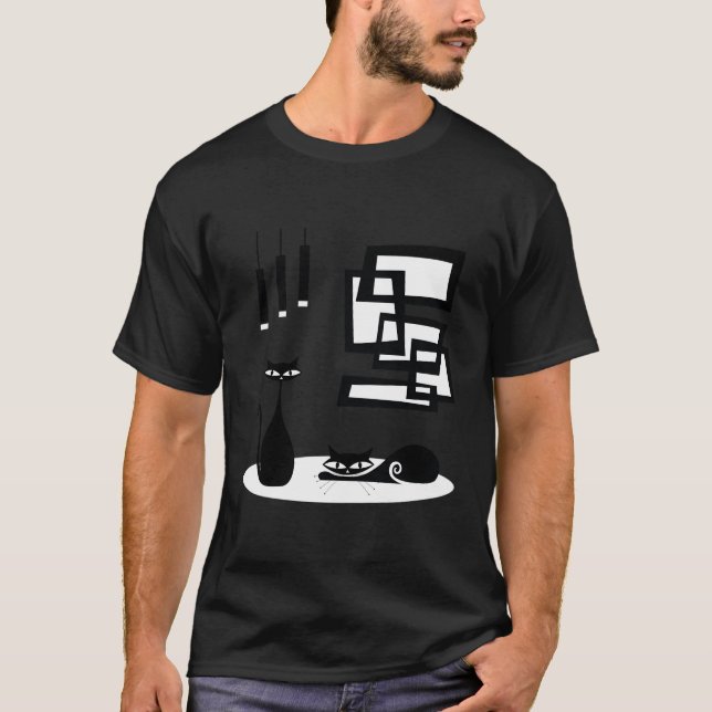 Camiseta Gatos Modernos De meio século E Atômicos (Frente)