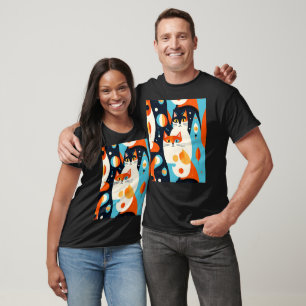 Camiseta Gatos modernos do século médio num fundo Abstrato