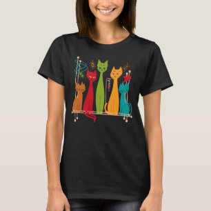 Camiseta Gatos Modernos Retro de Meados do Século 50s 60s