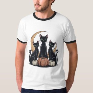 Camiseta Gatos Negros Abóbora Lua Whimsigothia Halloween
