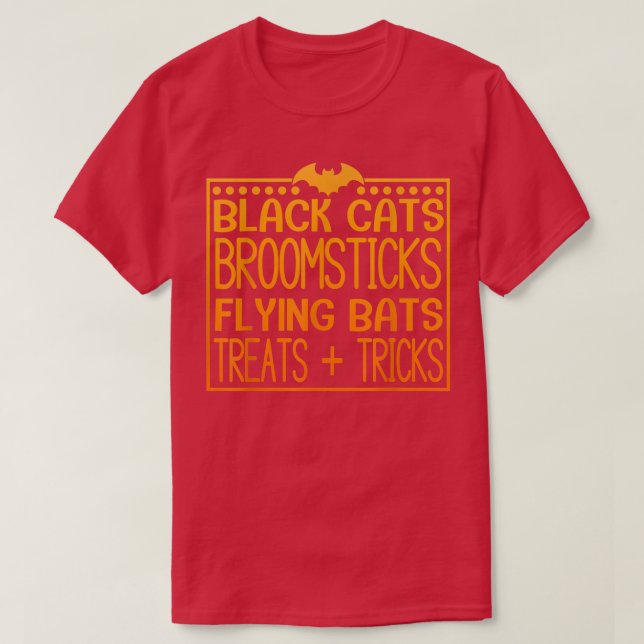 Camiseta Gatos Negros Bastões Voadores Tratos + Truques (Frente do Design)