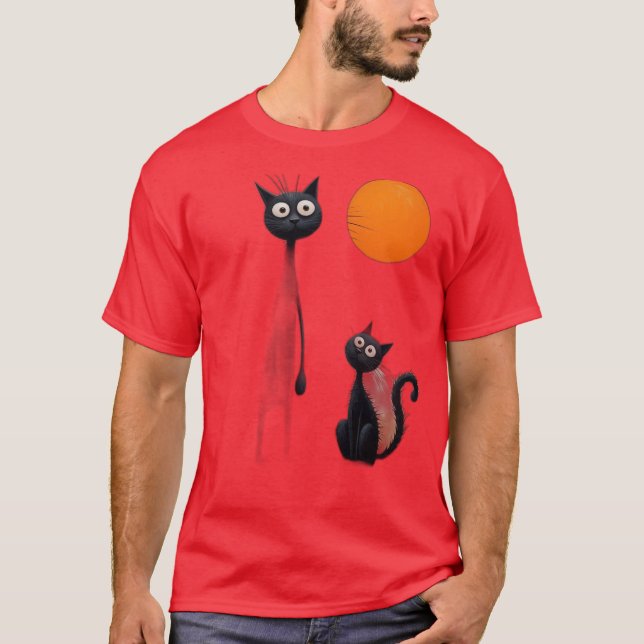 Camiseta Gatos Negros Surreais na Paisagem Sonhadora (Frente)