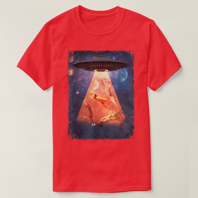 Camiseta Gatos No Espaço - Astral OVNI Cósmico Astronauta F (Frente do Design)