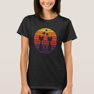 Camiseta Gatos no Silhueta Amor Vintage Retro Pôr do Sol