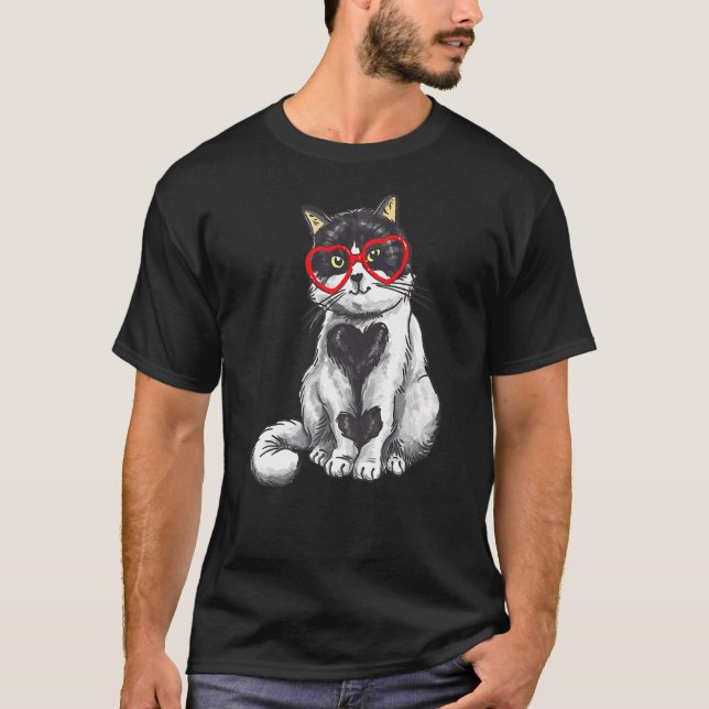 Camiseta Gatos Óculos De Sol Coração Gatinho Gato-De-Cabra- (Frente)