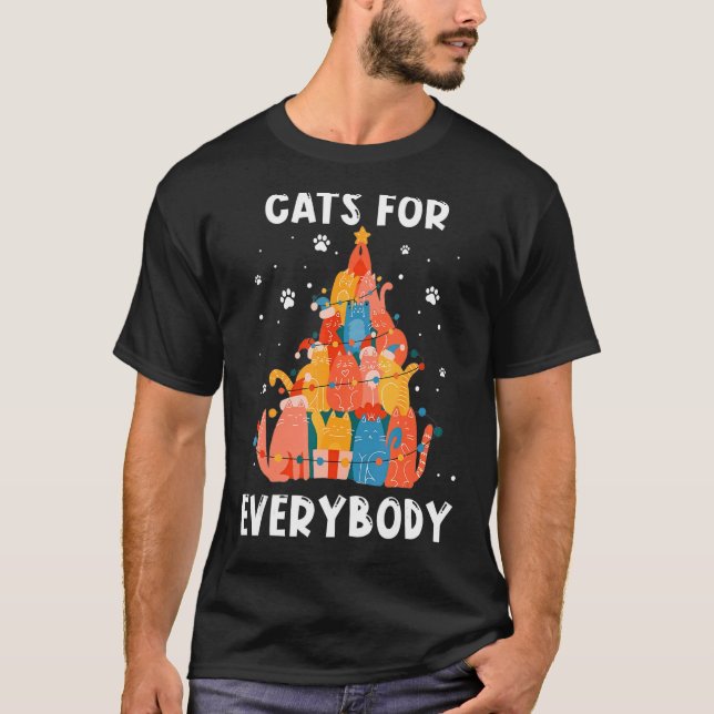 Camiseta Gatos Para Todos Papais noeis Árvore De Natal PJs  (Frente)