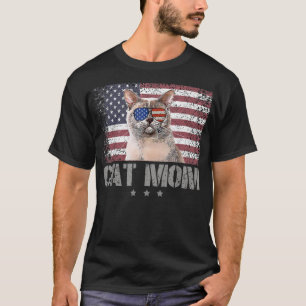 Camiseta Gatos Patrióticos Mãe com Óculos Solares EUA Fl Am