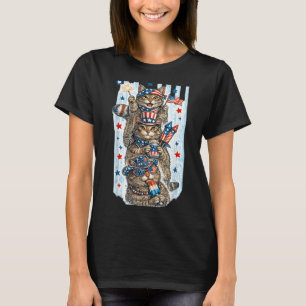 Camiseta Gatos Patrióticos Vintage Divertidos Festa EUA Ani