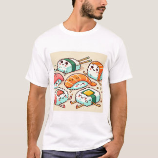 Camiseta Gatos preguiçosos em Sushi