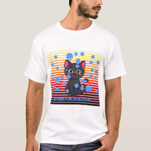 Camiseta Gatos Pretos Borbulhantes Arte Retro Fofa de Bolha