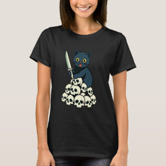 Camiseta Gatos Pretos Caveiras Halloween Amante de Gatinhos