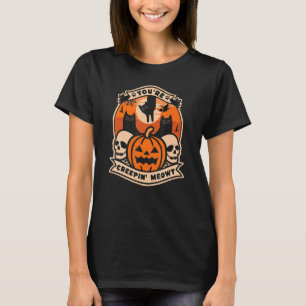 Camiseta Gatos Pretos Com Abóboras e Caveiras Você Está Me