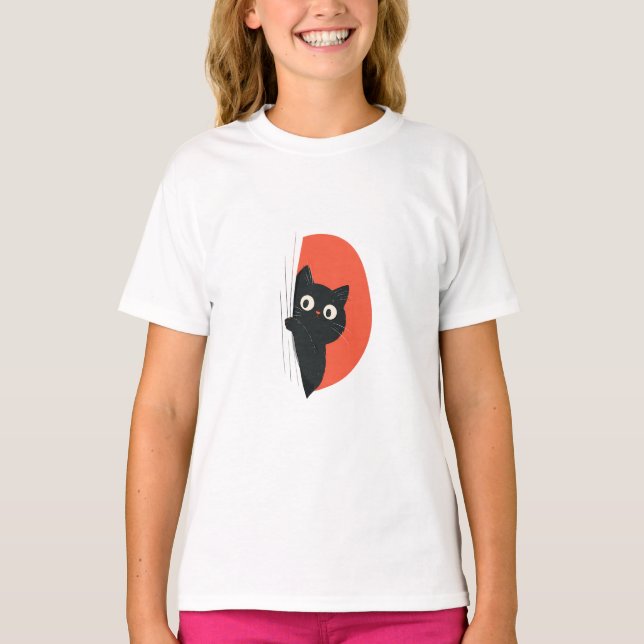 Camiseta Gatos Pretos Curiosos Espiando Crianças (Frente)