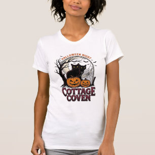 Camiseta Gatos Pretos de Halloween Arte de Abóbora Coven Vi