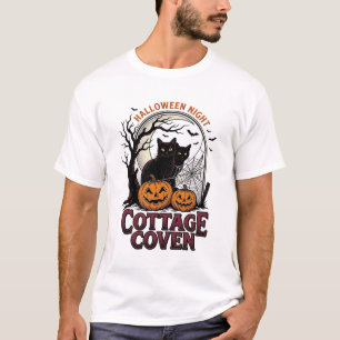Camiseta Gatos Pretos de Halloween Arte de Abóbora Coven Vi
