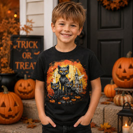 Camiseta Gatos Pretos de Halloween Assustadores e Fofos e C