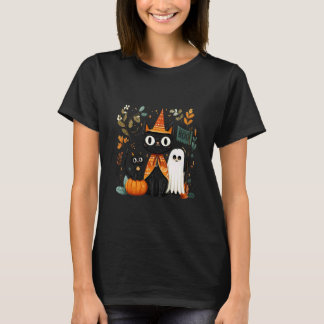 Camiseta Gatos Pretos Fofos e Amigos Fantasmas Caprichosos 