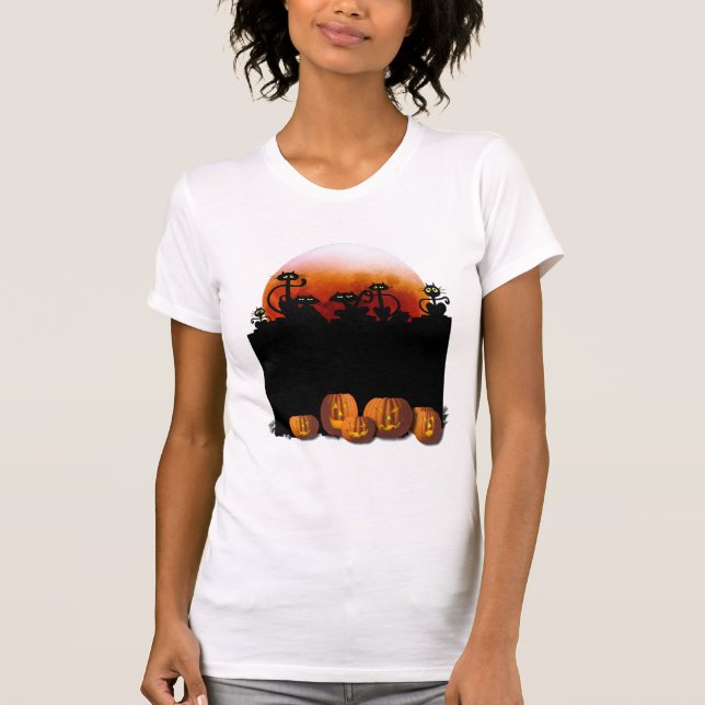 Camiseta Gatos pretos, lua, t-shirt das abóboras (Frente)