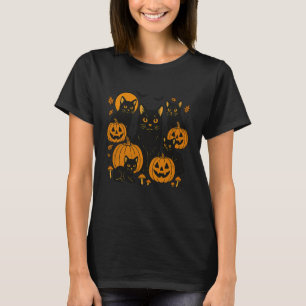 Camiseta Gatos Pretos Retro Halloween Gótico Vibes de Outon