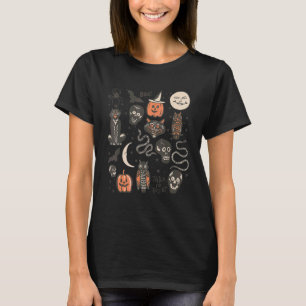 Camiseta Gatos Pretos Vintage Halloween Outono Bruxas Doodl