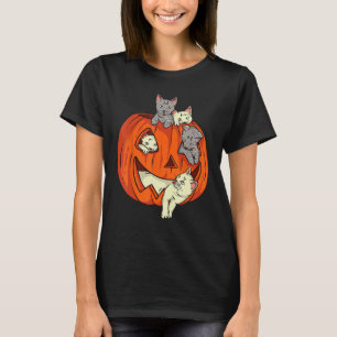 Camiseta Gatos Pumpkin Esculpido Jack O Lanterna Cat Hallow
