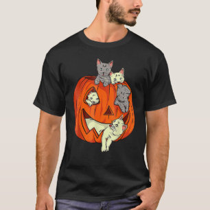 Camiseta Gatos Pumpkin Esculpido Jack O Lanterna Cat Hallow