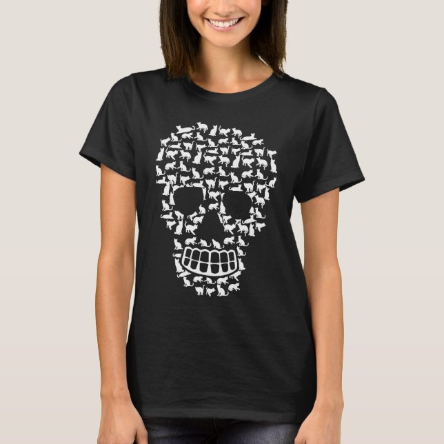 Camiseta Gatos punk rock goth crânios (Frente)