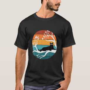 Camiseta Gatos Retro-Design de Gato Preto Pets Masculinos