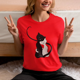 Camiseta Gatos Românticos, Pretos e Brancos, em Namorados d