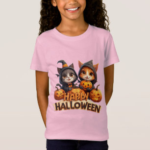Camiseta Gatos Ruivos Fofos em Chapéus de Bruxa Abóboras de