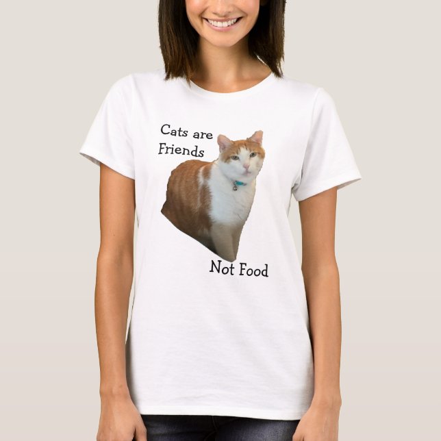 Camiseta Gatos são Amigos - Não Comida (Frente)