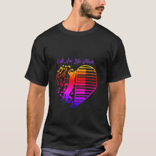 Camiseta Gatos São Como Música: Partituras e Guitarras Teal