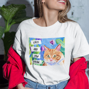 Camiseta Gatos são Minha Tribo Gato Laranja e Flores