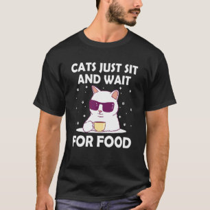 Camiseta Gatos Se Sentam e Esperam pela Comida Gato Piada G