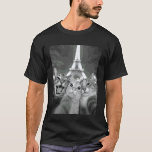 Camiseta Gatos Selfie em Paris, Gatos Visitando Paris, Viag