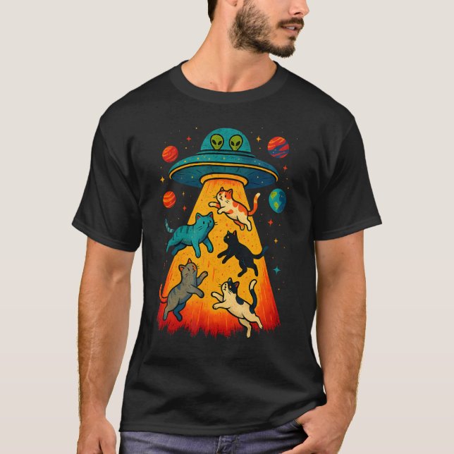 Camiseta Gatos Sequestro Alienígena Ufo Disco Voador Garota (Frente)