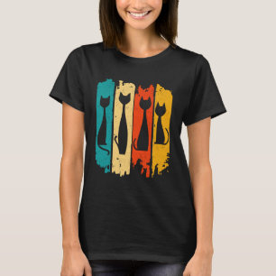 Camiseta Gatos Silhueta Vintage S Moderno Retro de Meados d