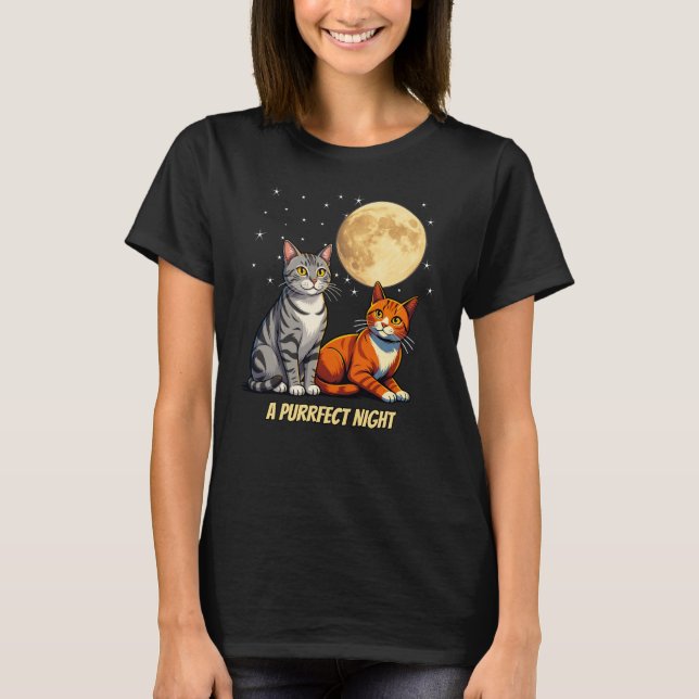 Camiseta Gatos sob uma Lua Dourada (Frente)