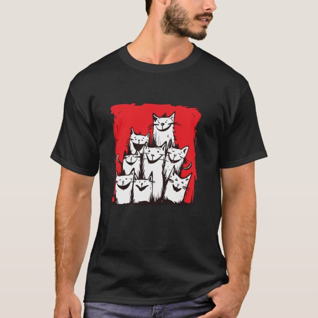Camiseta Gatos soltos amam Expressões Alegres (Frente)