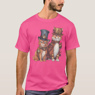 Camiseta Gatos Steampunk Com Design de Gráfico De Chapéu, L